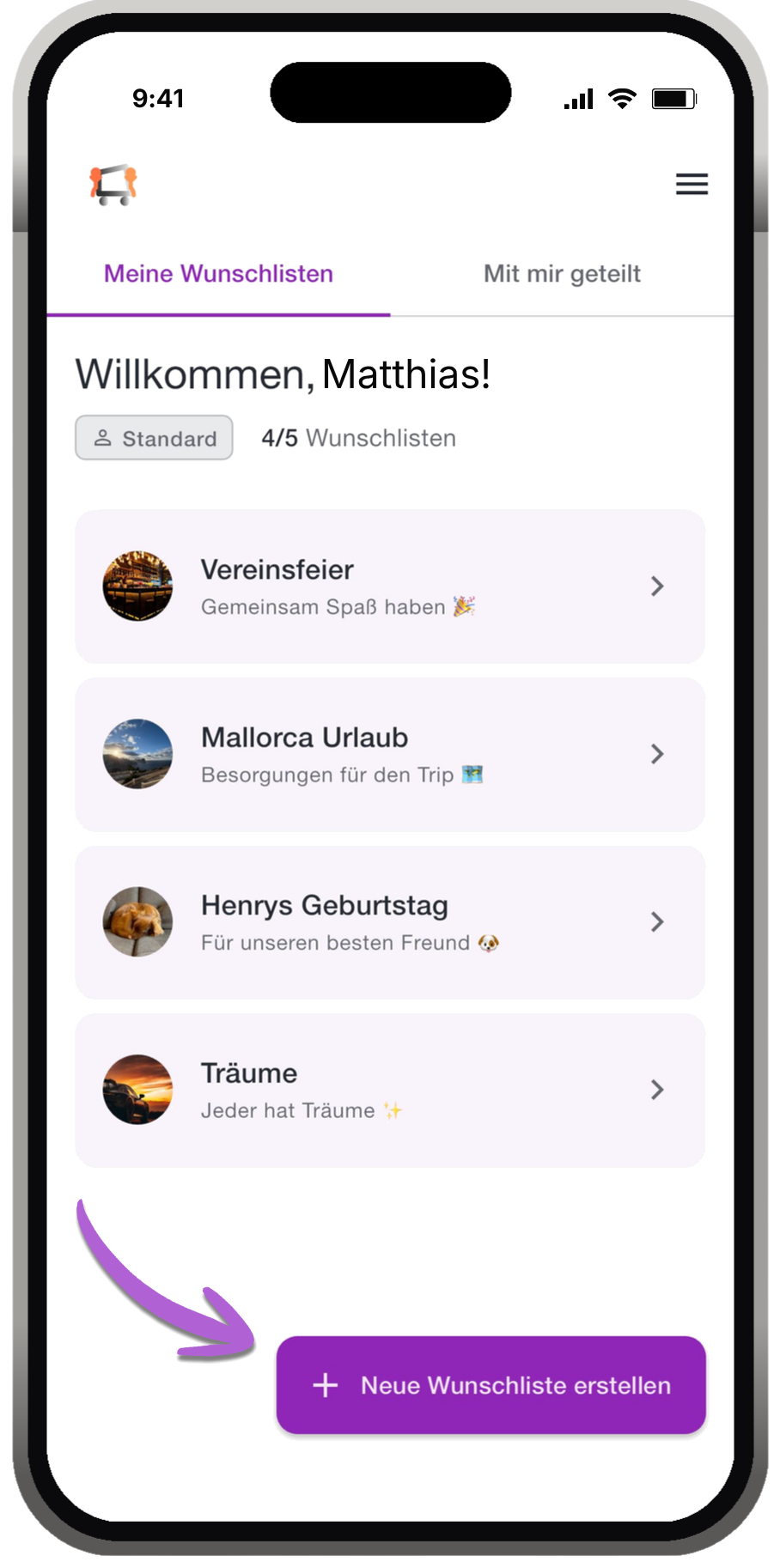 Erstelle Wunschlisten für jeden Anlass