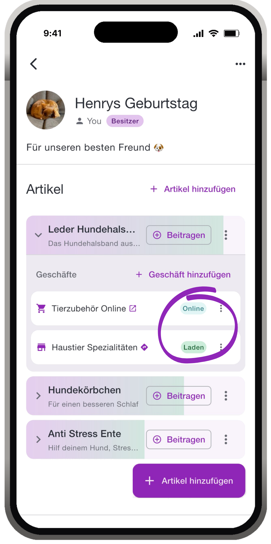 Artikel aus jedem Shop hinzufügen